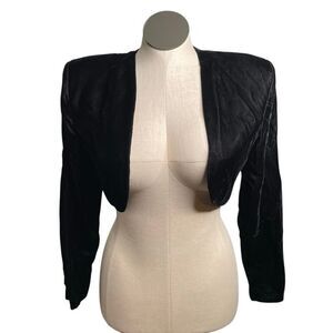 Vtg HW Collections Womens Velvet Bolero M Black Open Front Holiday Black Tie